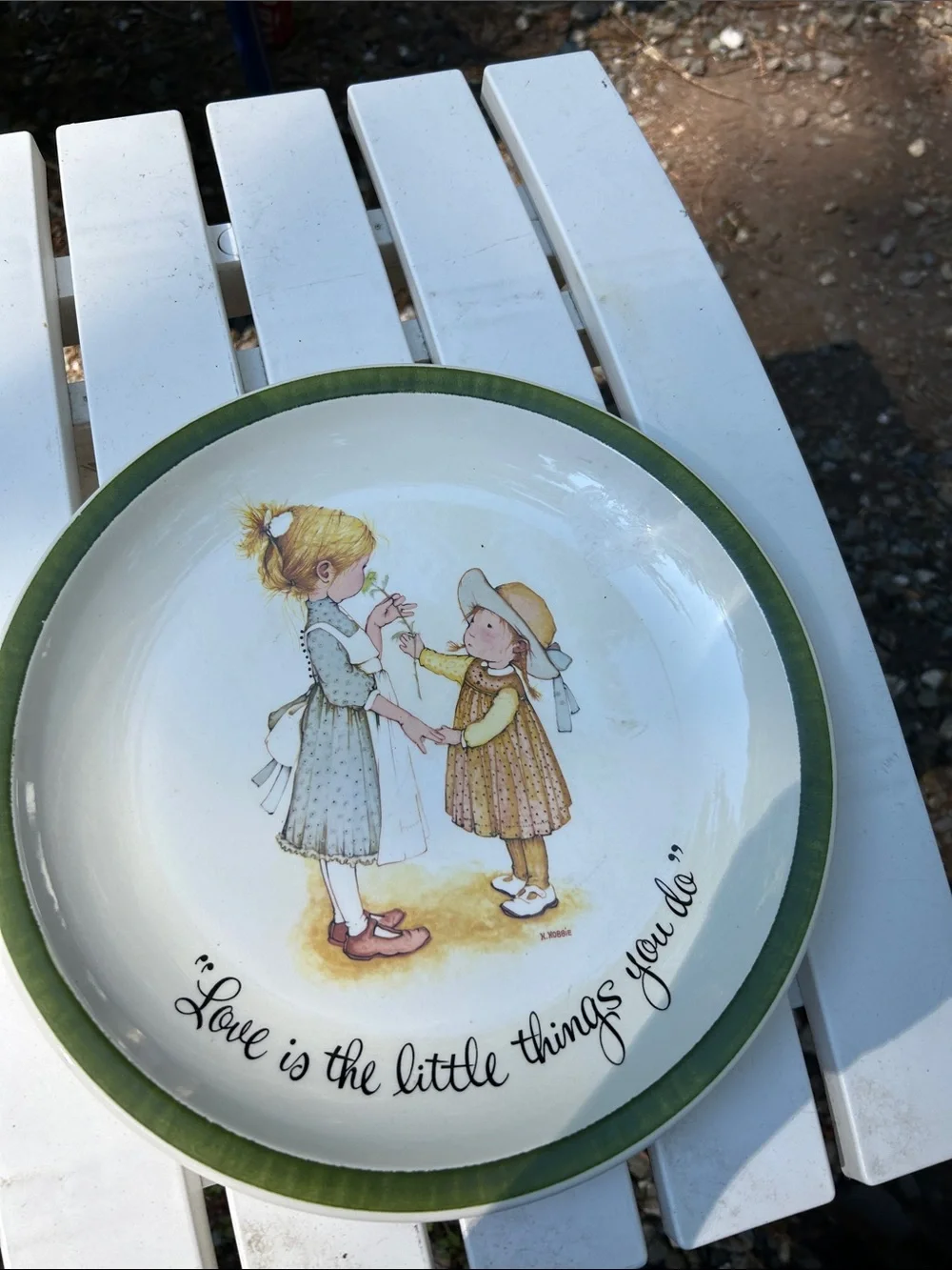Vintage 1972 Holly Hobbie Ceramic with Green Rim - Inspirational Quote